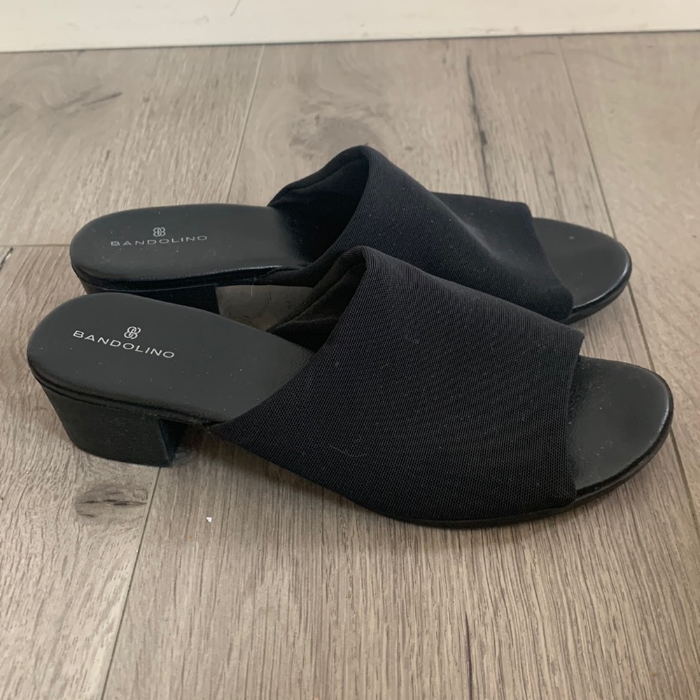 Black elastic slide sandals